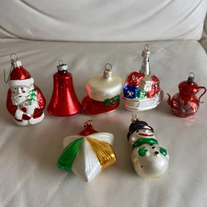Vintage Figural Mercury Glass Glitter Christmas Tree Ornaments Set of 7 - Picture 1 of 8