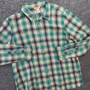 Duluth Shirt Women Large Green Plaid Free Swinging Flannel Relaxed Button Up Top - Picture 1 of 8