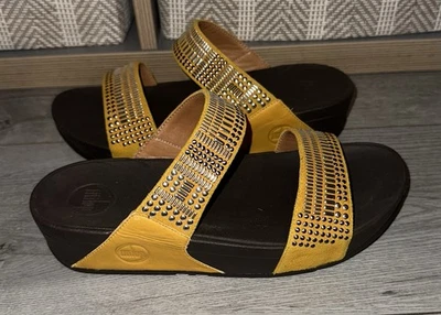 Womens  FitFlop Aztek Chada Slide sandals Mustard Embellished Microwobbleboard 6 - Image 1 of 4