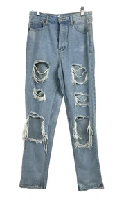 SONG Classic Mom Jeans Womens 3 Button Fly Distressed Ripped Light Wash  - Picture 1 of 9