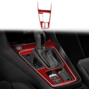 Red Carbon Fiber Central Control Gear Shift Set Trim Kits For Seat Leon 2017-19 - Foto 1 di 13