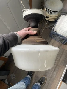 VTG Schoolhouse Pendant Milk Glass Ceiling Light Fixture 12 inch diameter - Picture 1 of 9
