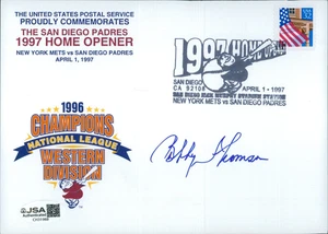 Bobby Thomson Signed 1997 USPS San Diego Padres Home Opener 5x7 Card JSA Authen - Picture 1 of 2