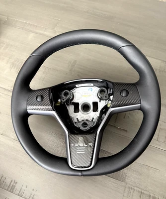 2017-2023 TESLA Model 3 Y Steering Wheel OEM 1095222-00-L Carbon Fiber added - Image 1 of 4