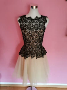 Kleid, Tüll, Spitze, Schwarz, Beige, Hochzeit, Party, Dephy, Gr. S 34/36 - Bild 1 von 5