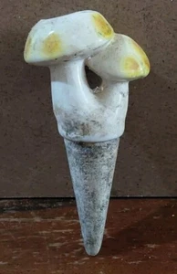 Ceramic Mushrooms Plant Water Spike Feeder Aid Vintage Glazed Yellow - Picture 1 of 4