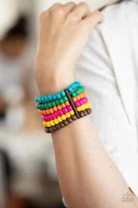 Paparazzi "Diving in Maldives"Layered Multi-Color Wooden Beaded Stretch Bracelet - Picture 1 of 2