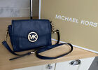 Michael Kors Margot Navy Blue Leather Messenger Crossbody Flap Side Camera Bag