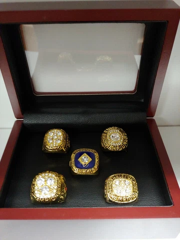 Edmonton Oilers - Stanley Cup 5 Ring Set W Wooden Display Box. Gretzky Messier Cover