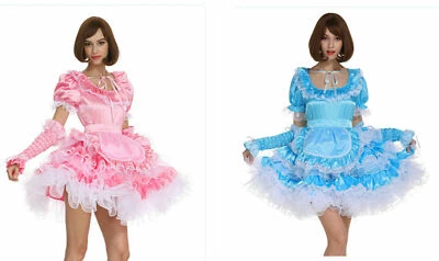 Sissy девочка горничная розовый синий запираемый платье пухлый Crossdress Puff мяч рукава #900 - Изображение 1 из 4