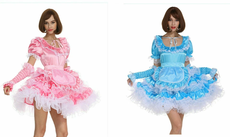 Sissy izableGirl горничной розовый синий запираемый платье пухлый Crossdress Puff мяч - Изображение 1 из 4