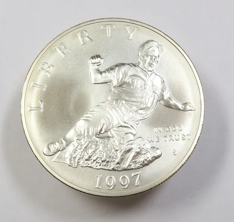 1997 S Uncirculated Silver Dollar $1 Jackie Robinson 50th Anniversary Coin 40705 Cover