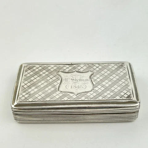 Antique William IV Solid Silver Snuff Box 5.5cm Francis Clark 1838 Cover