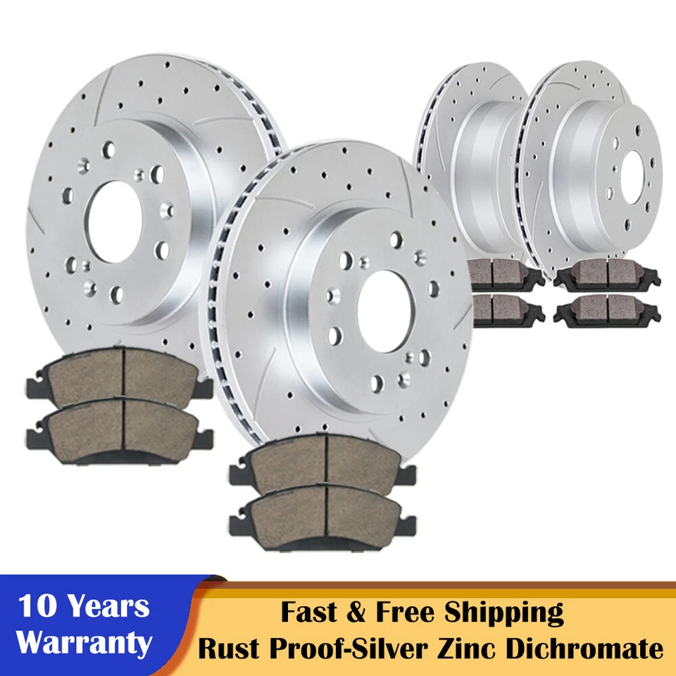 Front Rear Drilled Slotted Rotors and Brake Pads Kit for Suburban 1500 GMC Yukon Foto 1 de 4