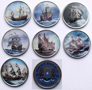 JUEGO DE 7 BARCOS DE VELA SOMALIA DIFERENTES 1 CHELÍN 2016 UNC - Imagen 1 de 1