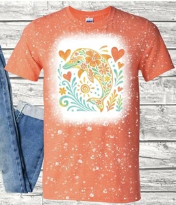Dolphin Orange Bleached Beach Summertime Adult T-shirt - Picture 1 of 1