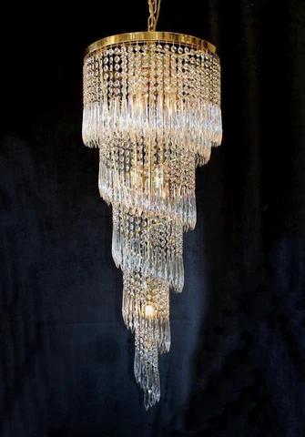 Vintage ITALY,16" x 43" CRYSTAL & BRASS, Gold, Swirl Chandelier, 7 Lights Cover
