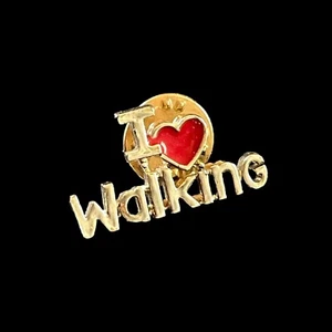 Vintage I Love Walking Tack Pin Red Heart Gold Tone Lapel Hat Pin 1" x 1/2" - Picture 1 of 7