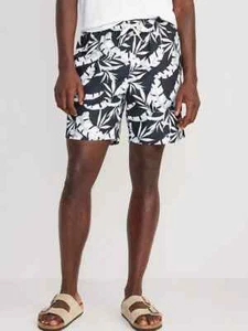 Nuevo con etiquetas Bañador Pantalones Cortos de 7" Hombre Pequeño Estampado de Palma Blanco y Negro Azul Marino Antiguo - Imagen 1 de 1