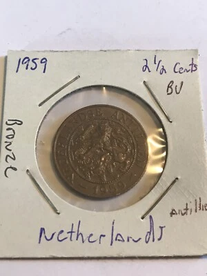 1959 NETHERLANDS ANTILLES 2 1/2 CENTS KM# 5 -NICE CIRC COLLECTOR COIN! - Image 1 of 3