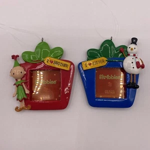 RUSS Berrie Photo Frame Christmas Ornament Skribbles I Love Brother / Sister - Picture 1 of 4