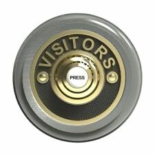 Traditional Round Wired Doorbell VISITORS in Grey Ash and Brass