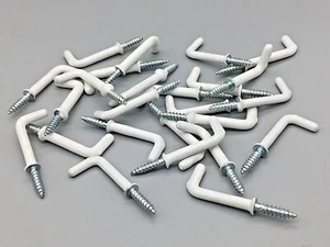 50 x SQUARE L CUP HOOKS 25mm shouldered white plastic coated screw hook (680) - Picture 1 of 3