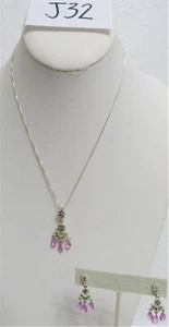 Conjunto de collar colgante y pendientes de plata de ley 925 rosa - Imagen 1 de 12