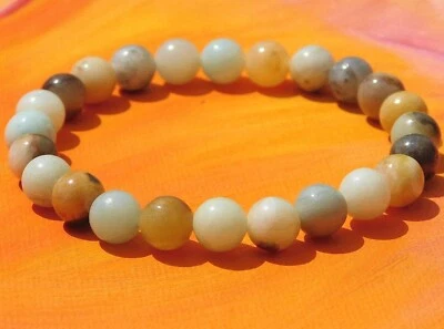 Herren / Damen Handgemacht 8mm Edelstein Perlenarmband - Natürlich Amazonit - Bild 1 von 3