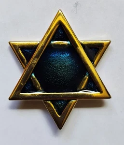Vintage Gold and Blue Enamel Star of David 1.75' Brooch Pin - Picture 1 of 2