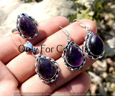 Conjunto de aretes colgantes de piedras preciosas de amatista enchapados en plata de ley 925 joyas Foto 1 de 2