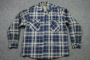 Vintage Sears Sportswear Shirt Mens Large Blue White Plaid Flannel Lined 70s - Picture 1 of 9