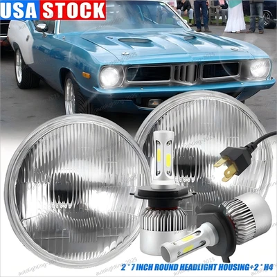 2x 7"Inch Round LED Headlights HI-LOW Beam DRL For Plymouth Barracuda Duster 340 - Image 1 of 4