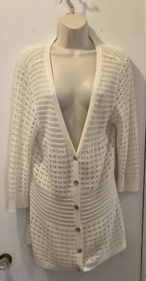 DKNY Jeans large White Knit Cardigan Sweater 25-547-1 - Image 1 of 4