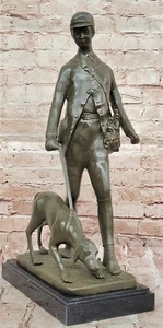 Bronze Man and Dog Hunting Trophy Statue Signed Vitaleh Original Wildlife Sale - Picture 1 of 10