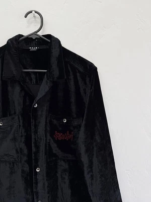 new Ksubi mens black velvet velour shirt top medium m logo - Image 1 of 4