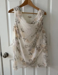 NWT Giusy Italian Silk Blouse Floral Large Lined Top Shirt Cowl Shirt Sleeveless - Picture 1 of 13