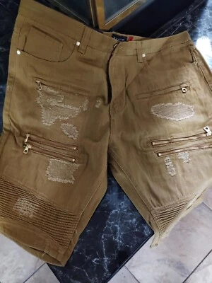 Pantalones cortos informales de mezclilla para hombre de Makobi - desgastados y rasgados detalles dorados talla 34 Foto 1 de 4