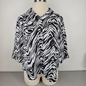 Ruby Rd Womens 100% Linen Zebra Black & White Button Down Top Size PXL Petite XL - Picture 1 of 10