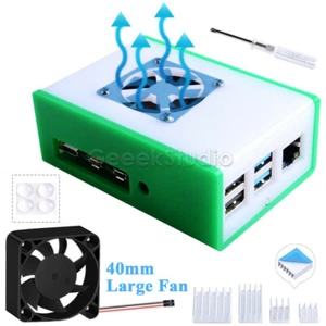 Acrylic Case Cover Blue/Red/Green with Cooling Fan Heat sink for Raspberry Pi 4B - Picture 1 of 14