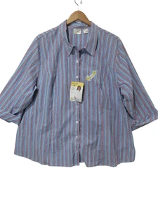 NWT 3x Lee Riders Shirt Womens Easy Care Blouse Top Purple Striped Dart 3/4 Sle - Picture 1 of 16