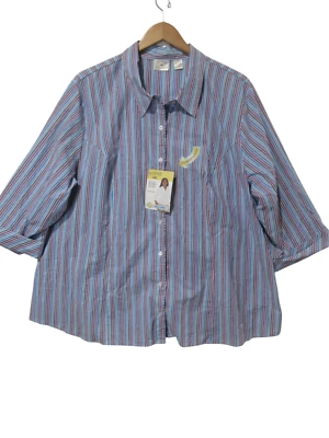 NWT 3x Lee Riders Shirt Womens Easy Care Blouse Top Purple Striped Dart 3/4 Sle - Image 1 of 4