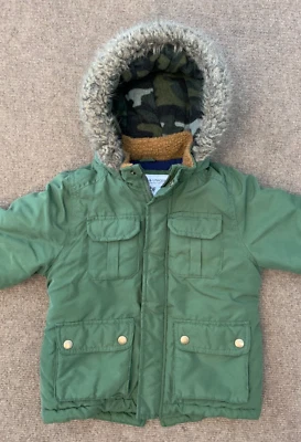 Carters Coat Boys 4 Adventure Parka Faux Fur Sherpa Military Green Lined Hooded - Image 1 of 4