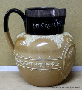 Antiker Doulton Lambeth Queen Victoria Krug Krug mit Sterlingsilberrand 1897 Di - Bild 1 von 6