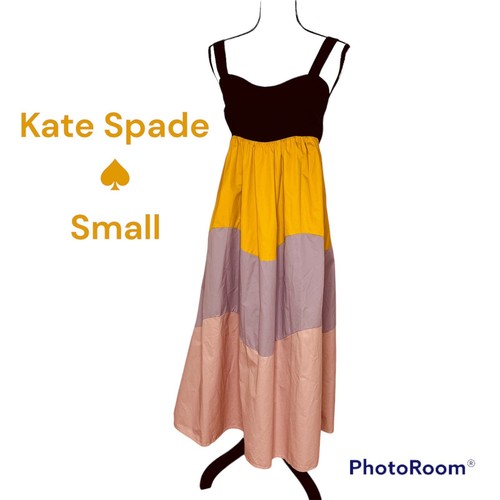 Abito midi Kate Spade colorblock senza maniche scollo a V impero vita cravatta schiena piccolo