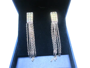 Swarovski Swan Crystal Earrings Dangle Chain Aurora Borealis Rhodium Plated - Picture 1 of 5