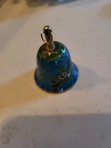 Cloisonne Enamel Bell Ornament Blue with flowers - Picture 1 of 6