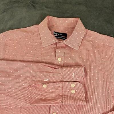 Camisa Bar III Para Hombre Pequeña Roja Blanca Rayas Abotonada Manga Larga Ajustada Lunares Foto 1 de 4