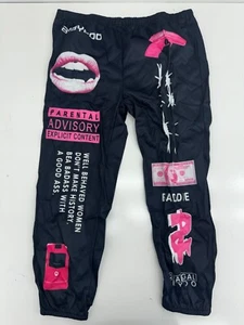 Womens Black Pink Graphic Print Elastic Waist Sweatpants Joggers Size 5XL - Picture 1 of 5