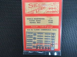A.B.S SIDELINES 1:43 - 0 GAUGE VEHICLE REGISTRATION PLATES ETCHED S/S S.G30 - Picture 1 of 4